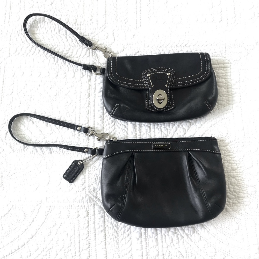 2 Genuine Coach Black Leather Wristlet Purses